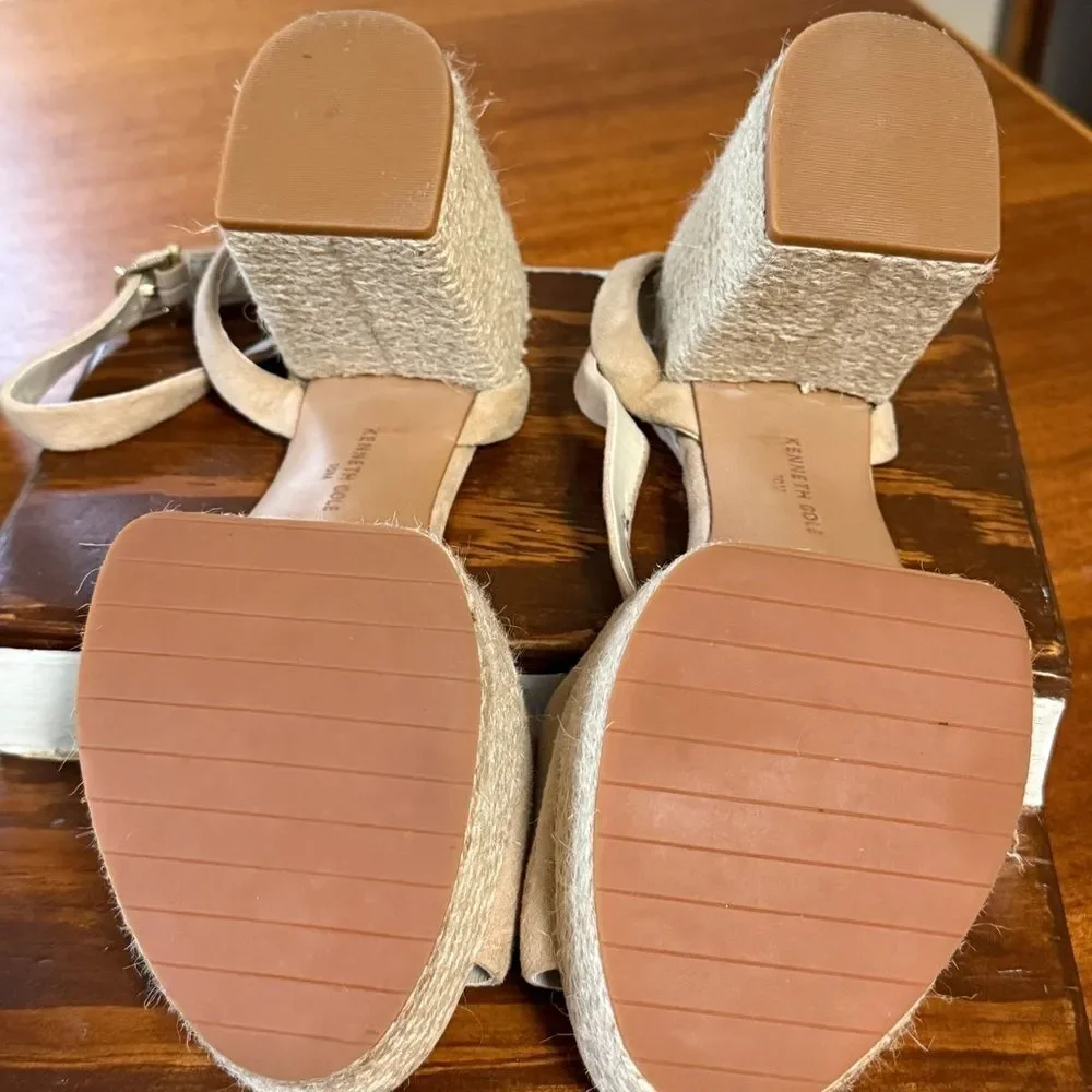 Kenneth Cole Women's Phoenix High Block Heel Platform Sandals Beige Size 10